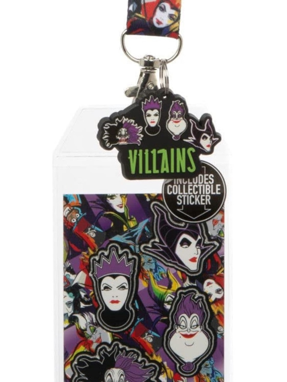 NWT Disney Villians Lanyard with Cardholder, Charm and Sticker